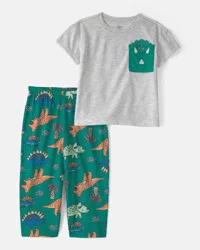 Carter's Toddler Boy Dinosaur Loose Fit 2-Piece Pajama Set - Green/Grey Green 3T