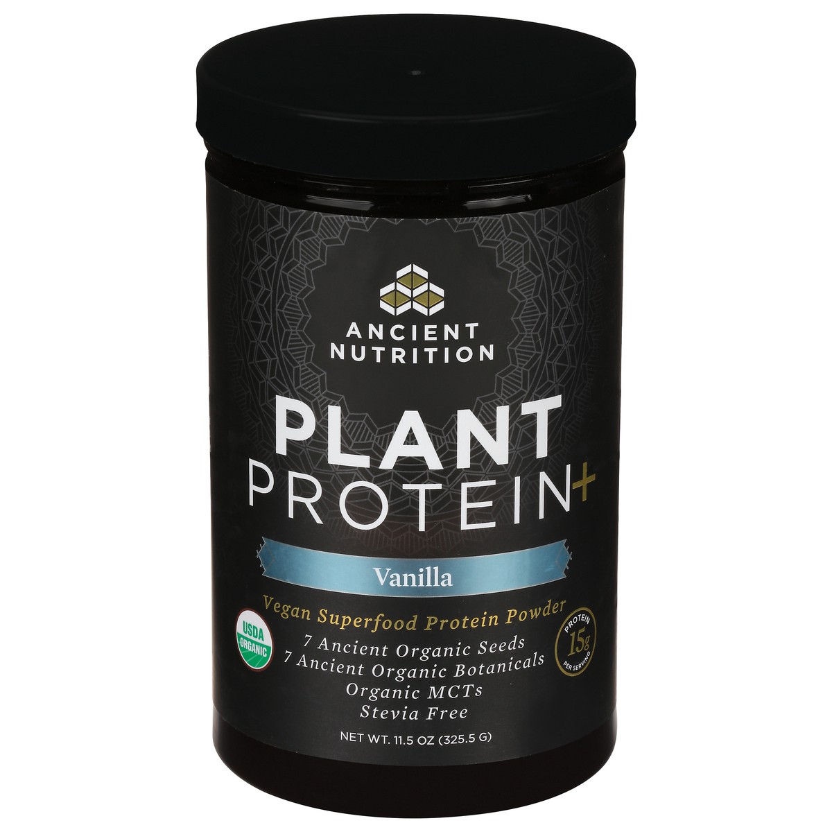 slide 1 of 9, Ancient Nutrition Plant Protein+ Vanilla Vegan Superfood Protein Powder, 11.5 oz