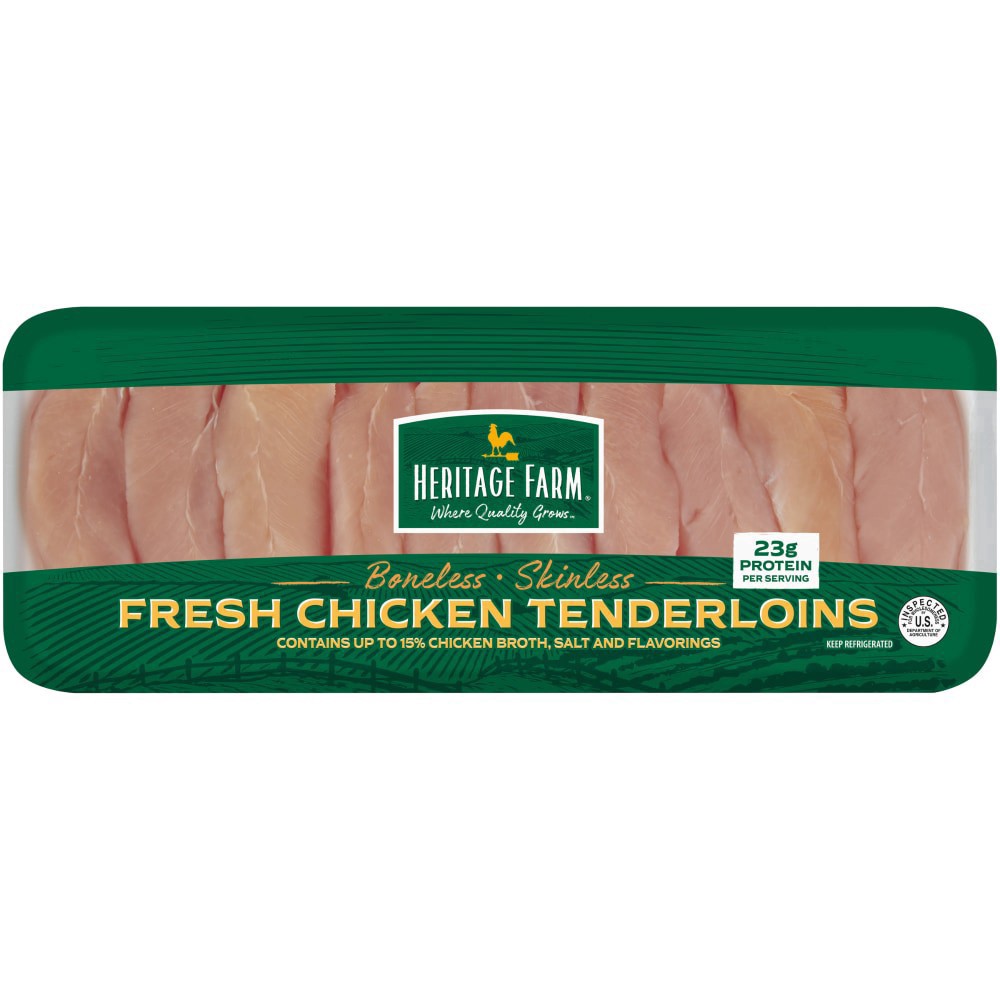 slide 2 of 2, Heritage Farms Chicken Tenderloins Boneless & Skinless, per lb