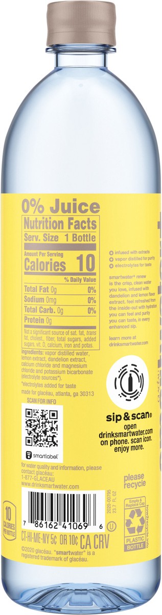 slide 4 of 7, smartwater Dandelion Lemon Bottle- 23.7 fl oz, 23.7 fl oz