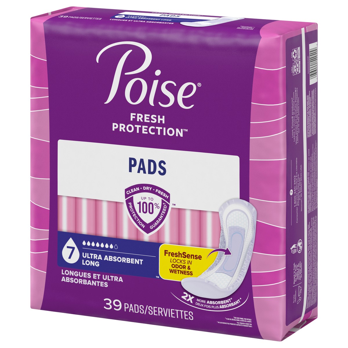 slide 2 of 10, Poise Incontinence & Postpartum Pads for Bladder Leaks, 7 Drop Ultra Absorbency, Long Length, 39 Count, 39 ct