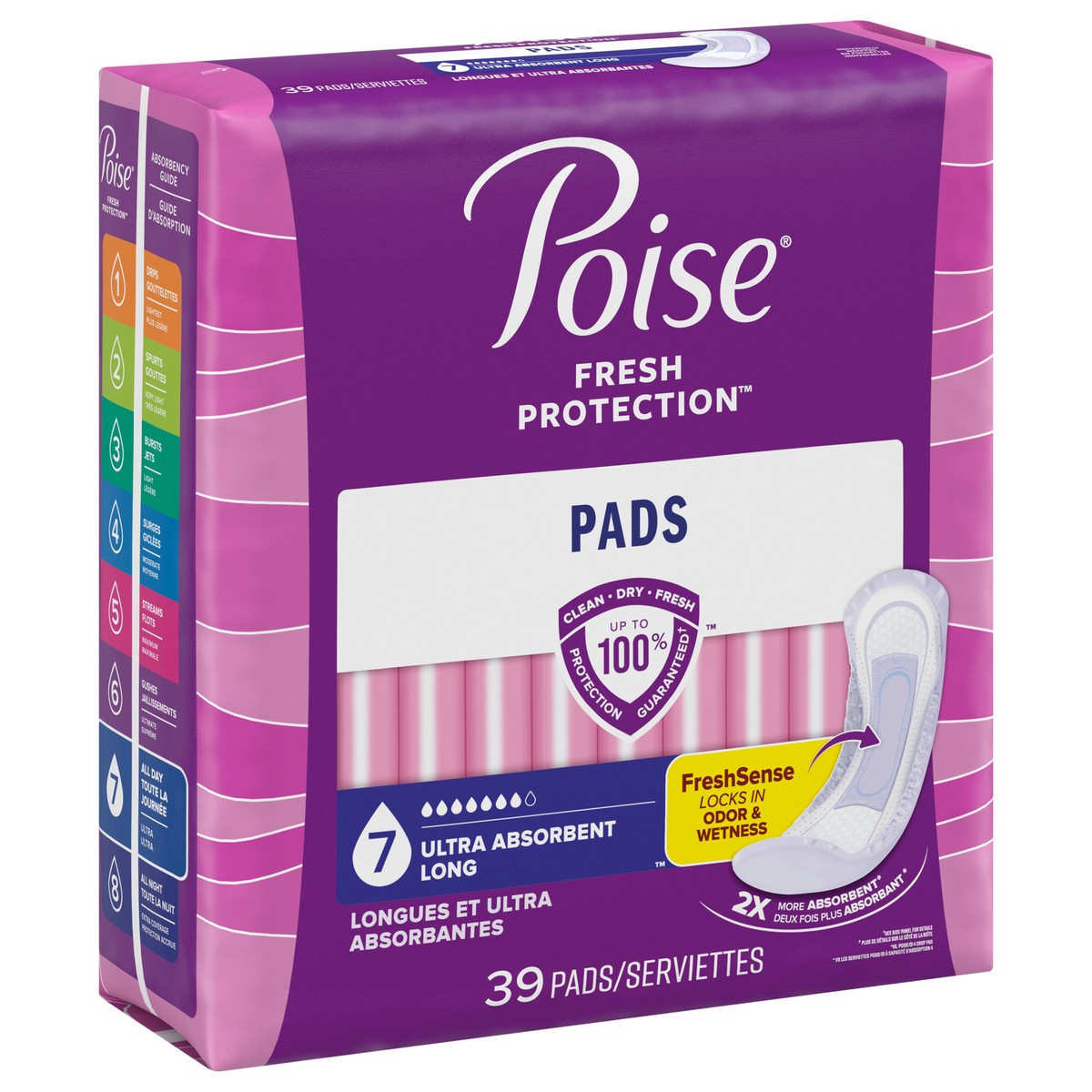 slide 3 of 10, Poise Incontinence & Postpartum Pads for Bladder Leaks, 7 Drop Ultra Absorbency, Long Length, 39 Count, 39 ct