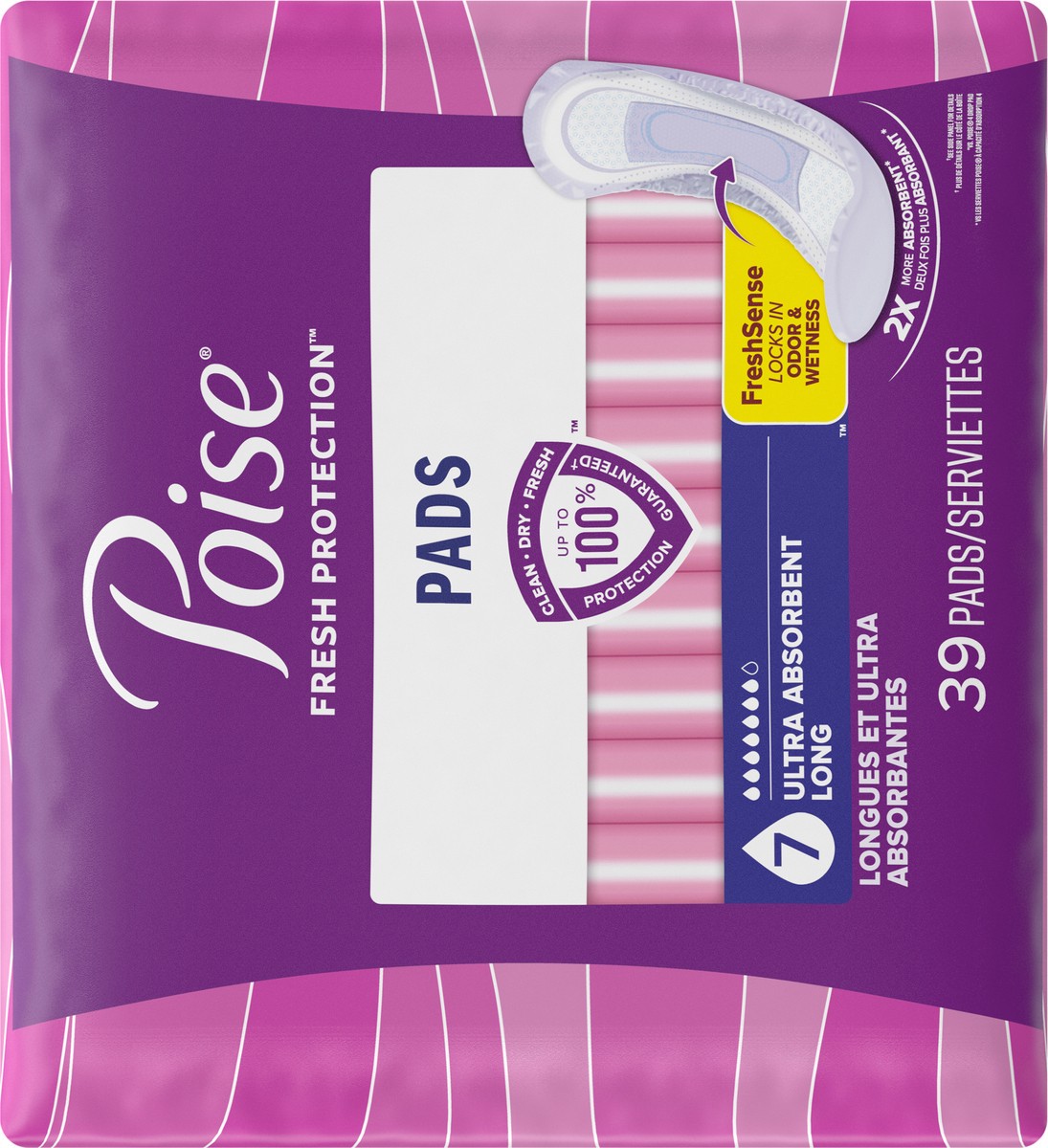 slide 6 of 10, Poise Incontinence & Postpartum Pads for Bladder Leaks, 7 Drop Ultra Absorbency, Long Length, 39 Count, 39 ct