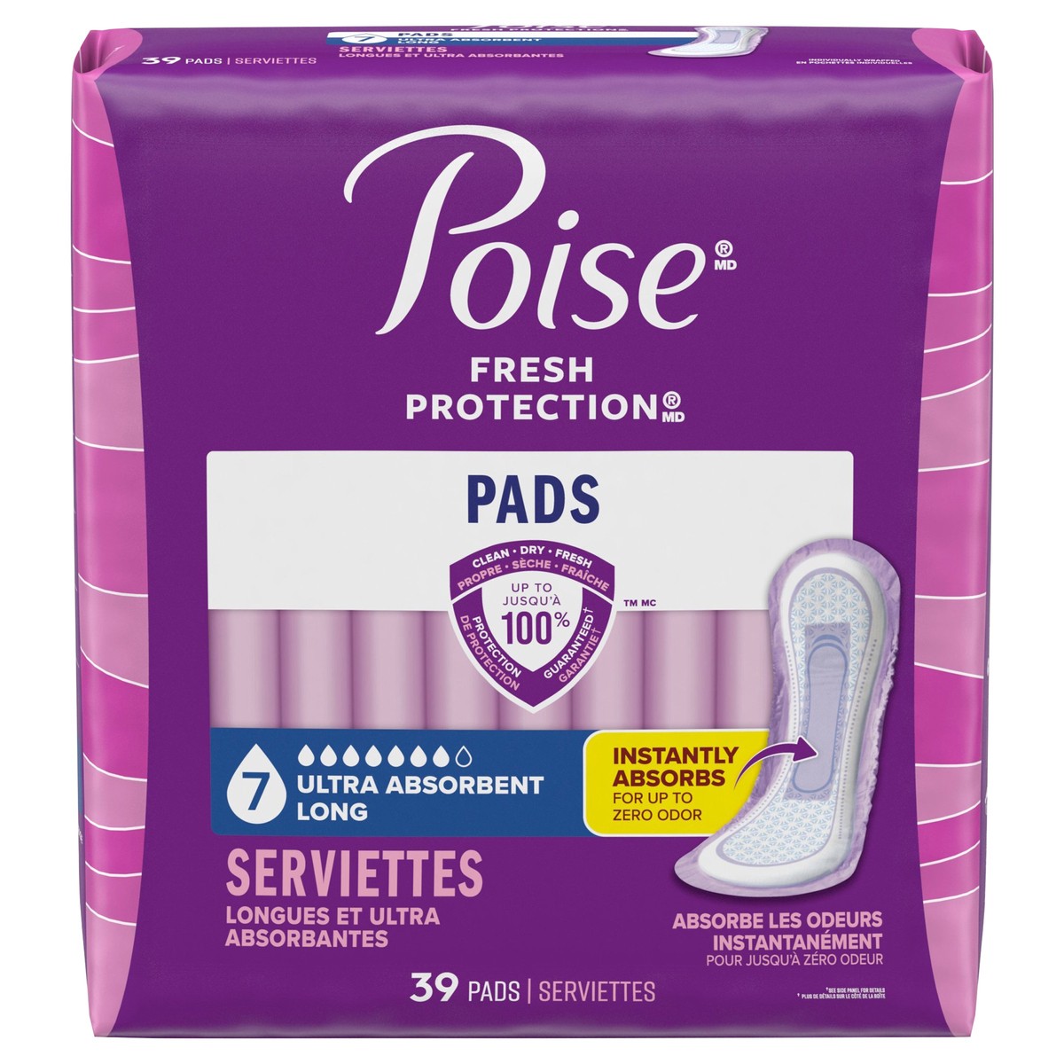 slide 1 of 10, Poise Incontinence & Postpartum Pads for Bladder Leaks, 7 Drop Ultra Absorbency, Long Length, 39 Count, 39 ct