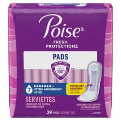 Poise Incontinence & Postpartum Pads for Bladder Leaks, 7 Drop Ultra Absorbency, Long Length, 39 Count