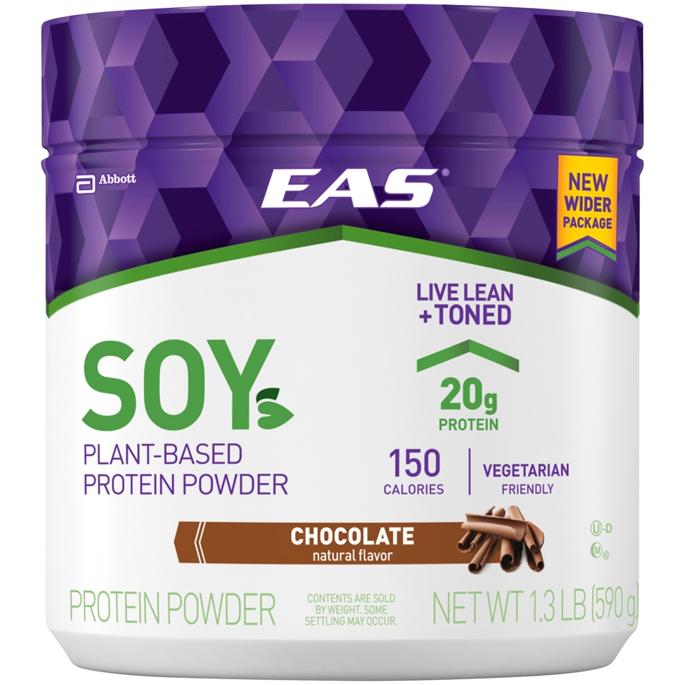 slide 1 of 2, EAS Soy Plant-Based Chocolate Protein Powder, 1.3 lb
