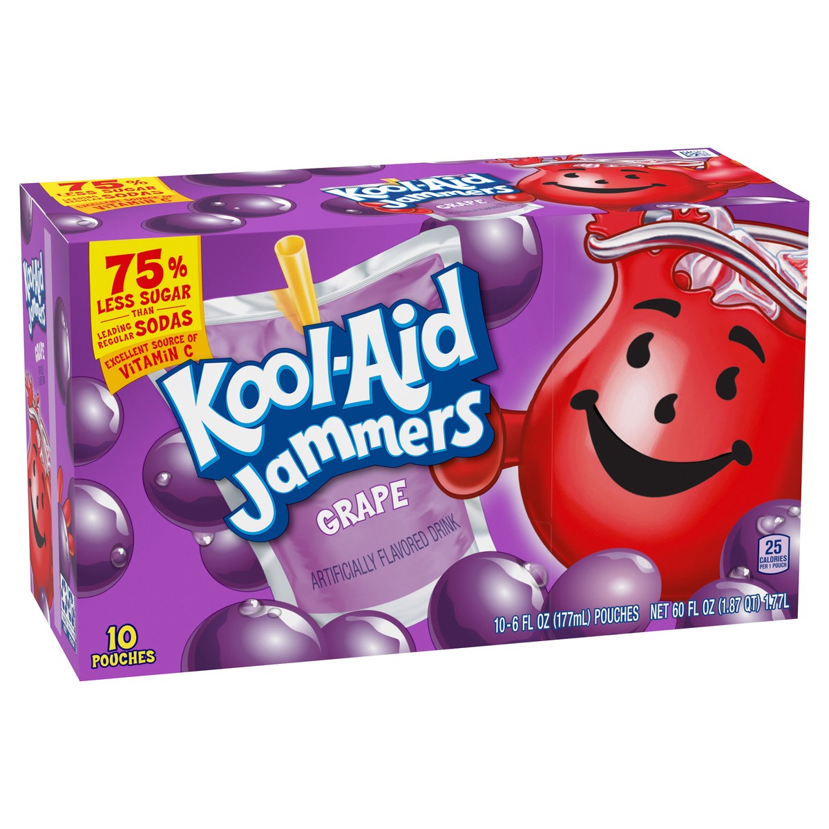 slide 5 of 9, Kool-Aid Jammers Grape Flavored Drink, 10 ct Box, 6 fl oz Pouches, 10 ct