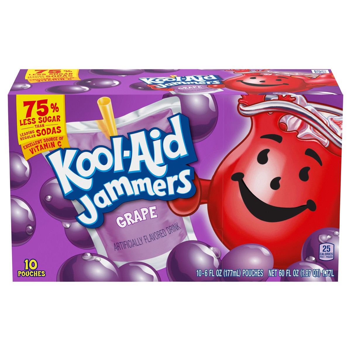 slide 1 of 9, Kool-Aid Jammers Grape Flavored Drink, 10 ct Box, 6 fl oz Pouches, 10 ct