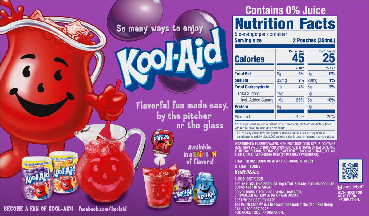 slide 3 of 9, Kool-Aid Jammers Grape Flavored Drink, 10 ct Box, 6 fl oz Pouches, 10 ct