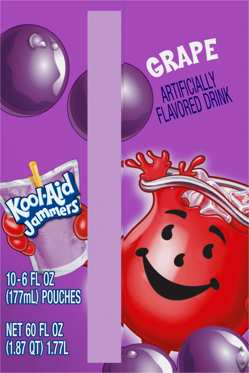 slide 6 of 9, Kool-Aid Jammers Grape Flavored Drink, 10 ct Box, 6 fl oz Pouches, 10 ct