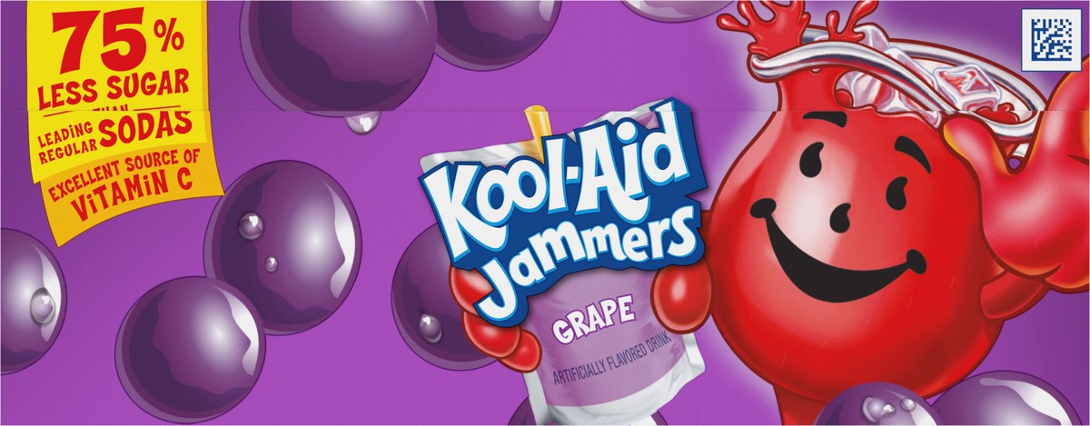 slide 9 of 9, Kool-Aid Jammers Grape Flavored Drink, 10 ct Box, 6 fl oz Pouches, 10 ct