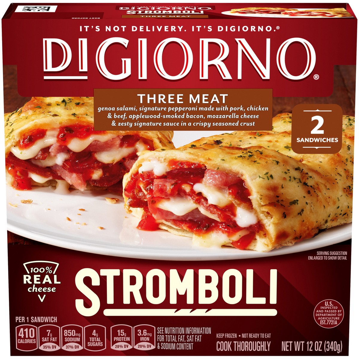 slide 1 of 1, DIGIORNO Stromboli, Three Meat Frozen Stromboli, 12 oz