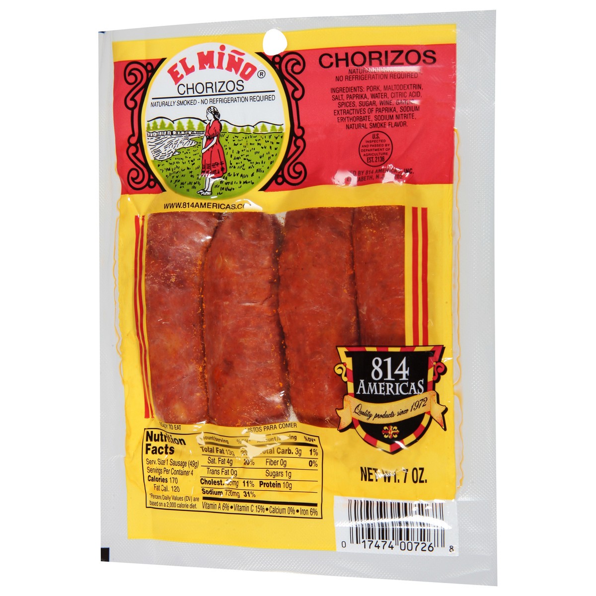 slide 3 of 9, El Miño Chorizos 7 oz, 7 oz