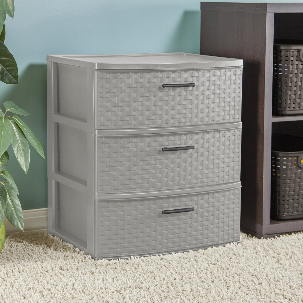 slide 3 of 3, Sterilite 3 Drawer Wide Weave Storage Tower - Cement, 1 ct