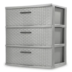 Sterilite 3 Drawer Wide Weave Storage Tower - Cement