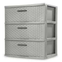 Sterilite 3 Drawer Wide Weave Storage Tower - Cement