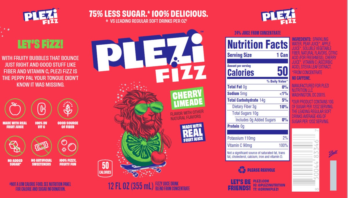 slide 6 of 9, PLEZi FiZZ Cherry Limeade Prebiotic Soda 12 Fl Oz, 12 fl oz