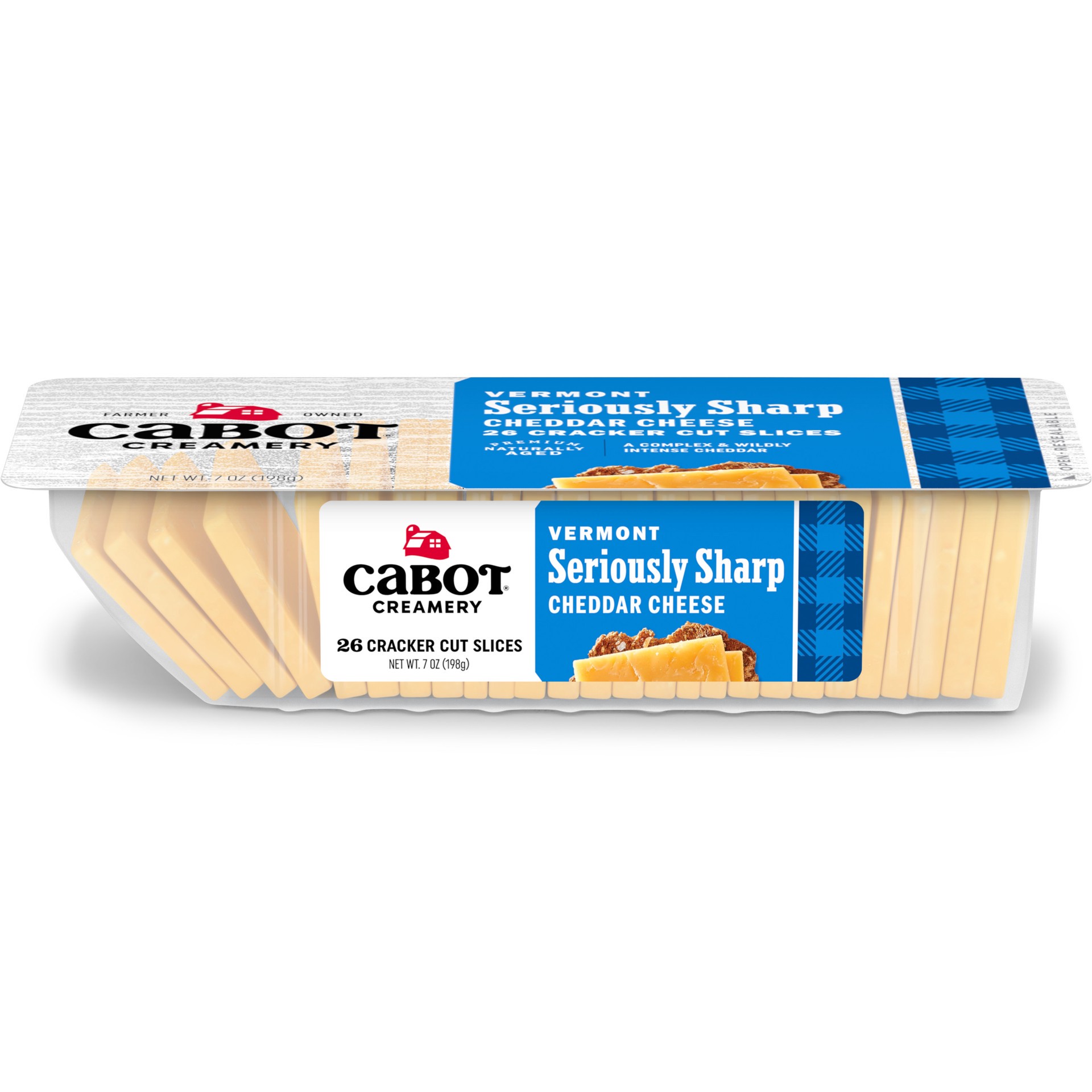 slide 1 of 1, Cabot Cheese, Vermont Seriously Sharp Yellow Cheddar, Cracker Cut Slices, 26 ct