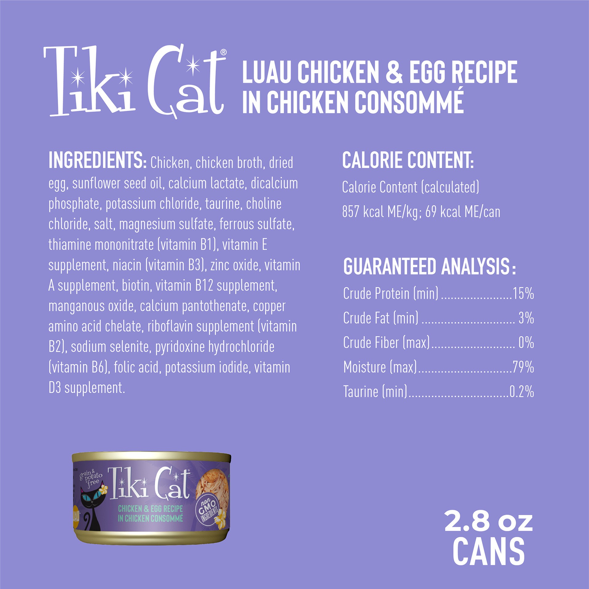 slide 2 of 7, Tiki Cat Luau Wet Cat Food, Chicken & Egg, 2.8 oz. Can, 2.8 oz