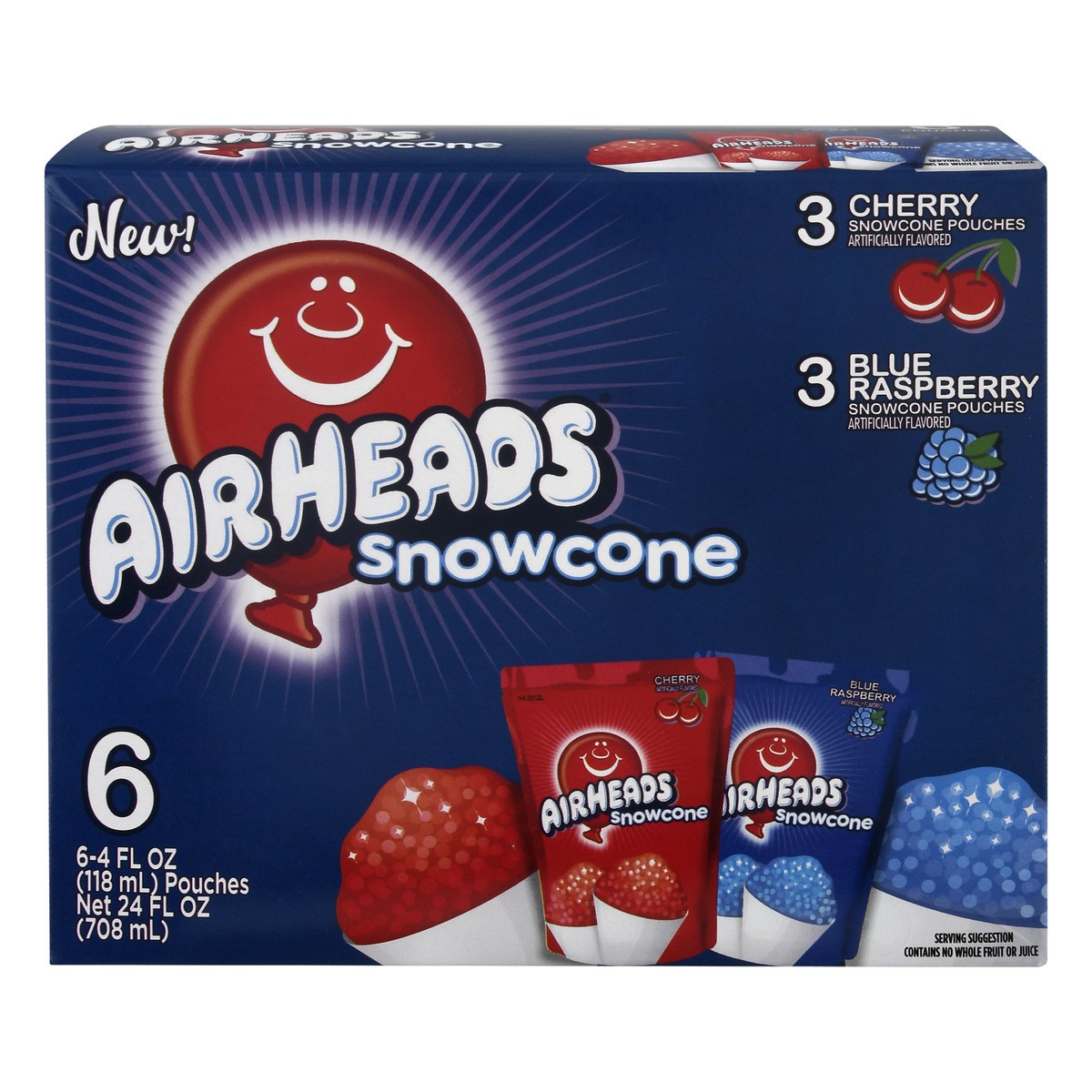 slide 1 of 9, Airheads Cherry/Blue Raspberry Snowcone 6 ea, 6 ct