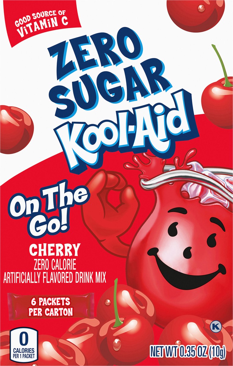 slide 10 of 13, Kool-Aid Cherry Zero Sugar Artificially Flavored Powdered Soft Drink Mix, 6 ct On-the-Go-Packets, 6 ct