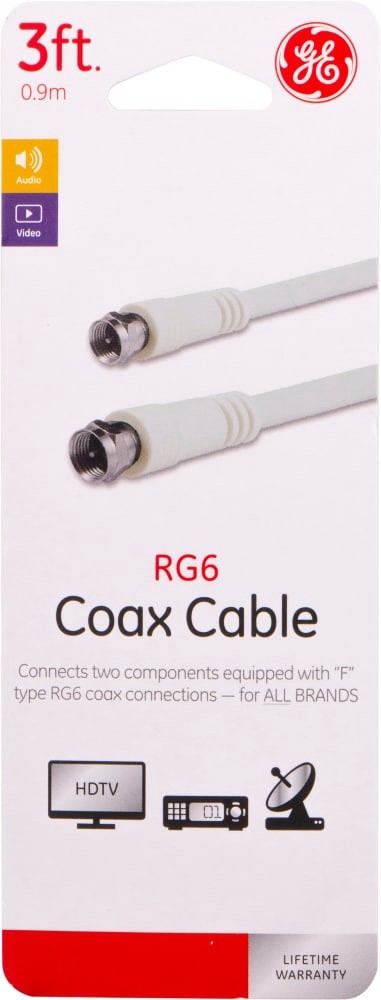 slide 1 of 1, Ge Rg6 Coax Cable - Cream - 3 Foot, 1 ct