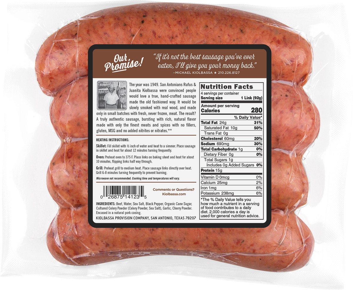 slide 5 of 6, Kiolbassa Sausage, 13 oz