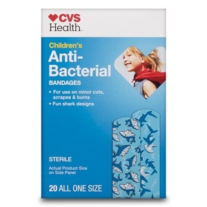 slide 1 of 1, CVS Health Children's Anti-Bacterial Bandages Sharks, 20 ct