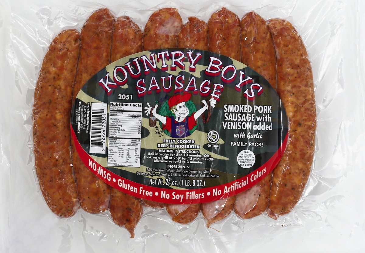 slide 3 of 5, Kountry Boys Sausage Smoked Pork and Venison Sausage Links, 24 oz