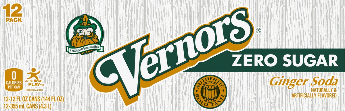 slide 1 of 5, Vernors Zero Sugar Ginger Soda, 12 fl oz cans, 12 pack, 12 ct; 12 fl oz