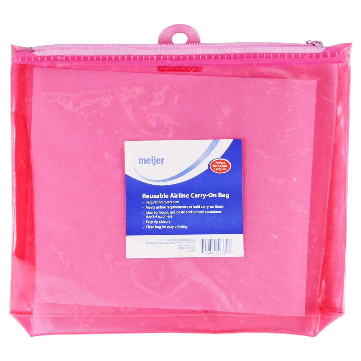 slide 1 of 2, Meijer Travel Colored Reusable Airline Carry-On Bag, 1 qt, 1 ct
