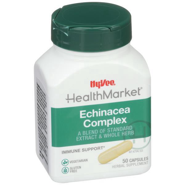 slide 1 of 1, Hy-Vee HealthMarket All Natural Echinacea Extract Dietary Supplement Vegetarian Capsules, 50 ct