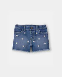 Oshkosh Toddler Girl Daisy Denim Embroidered Shorts - Dark Wash Blue 4T