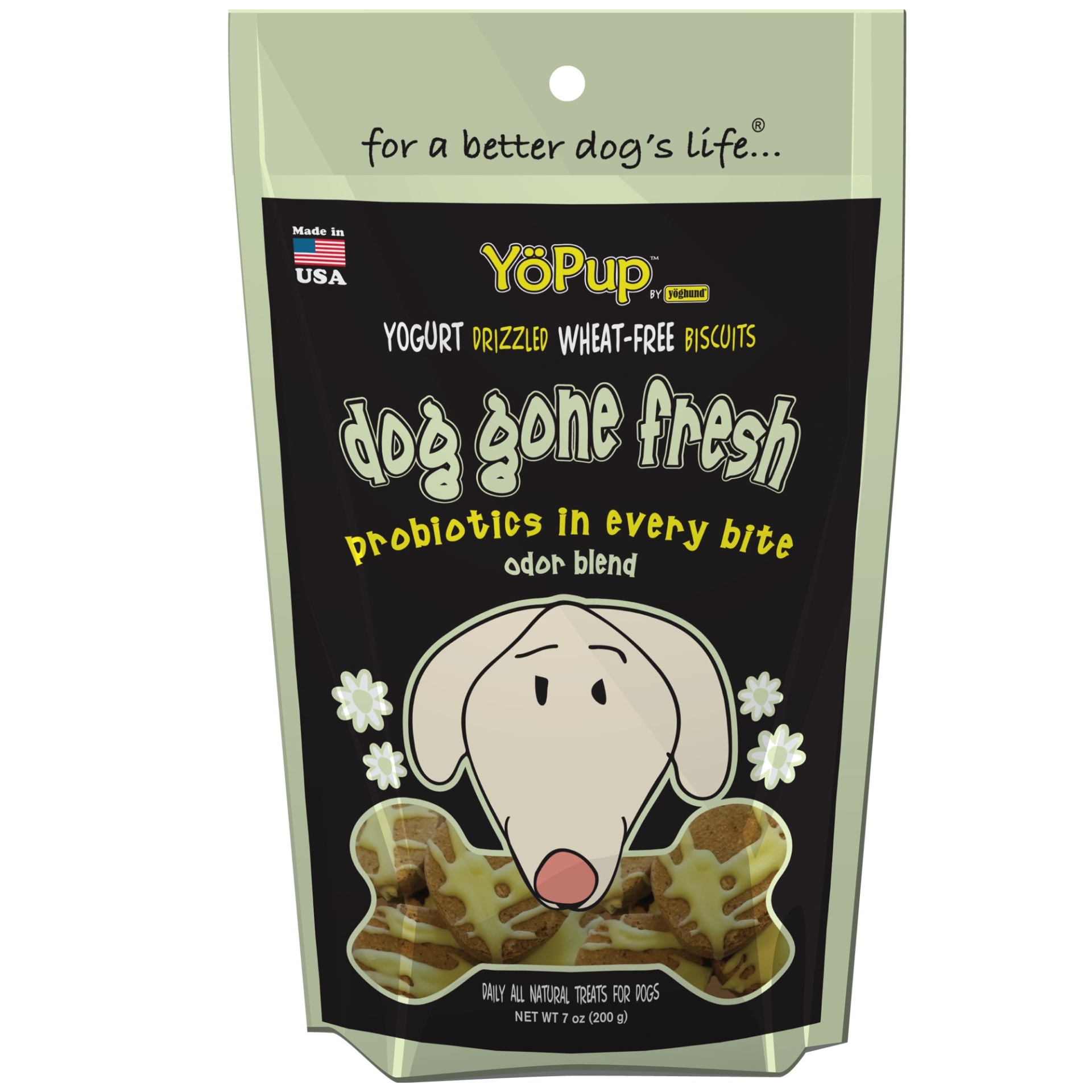 slide 1 of 1, YoPup by Yoghund Dog Gone Fresh Wheat Free Yogurt Drizzled Biscuits 7oz Bag, 7 oz