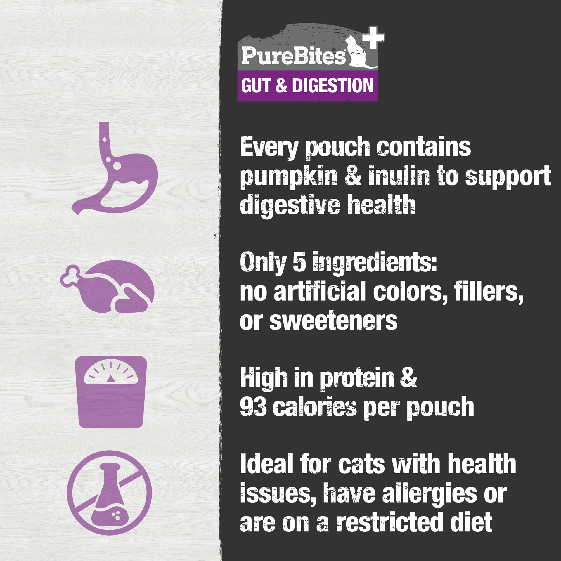 slide 4 of 5, PureBites Plus Squeezables Gut & Digestion Cat Food Topper, 2.5 oz