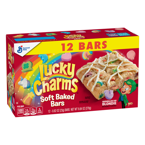 slide 1 of 1, General Mills Lucky Charms Soft Baked Bars, Marshmallow Chip Blondie 12-0.82Oz Bars, 9.84 oz