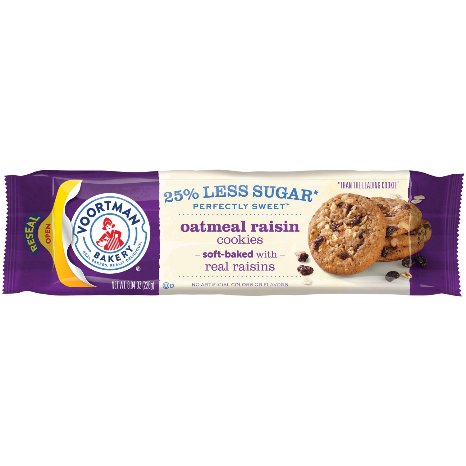 slide 1 of 2, VOORTMAN Bakery Perfectly Sweet Oatmeal Raisin Cookies 8.04 Oz, 8.04 oz