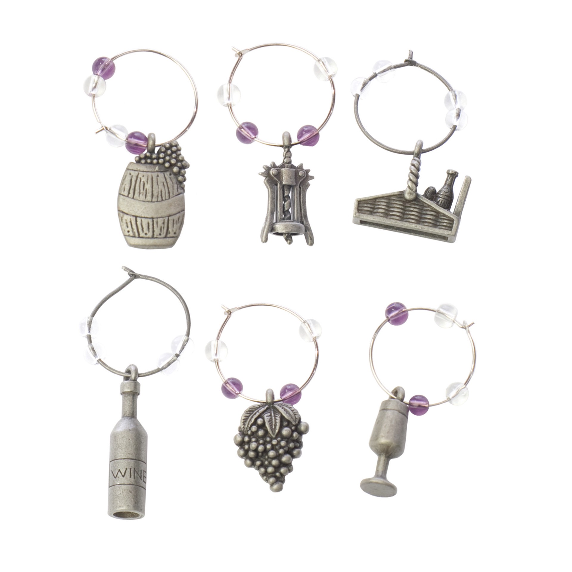 slide 4 of 4, true Winery: Pewter Wine Charms, 6 ct
