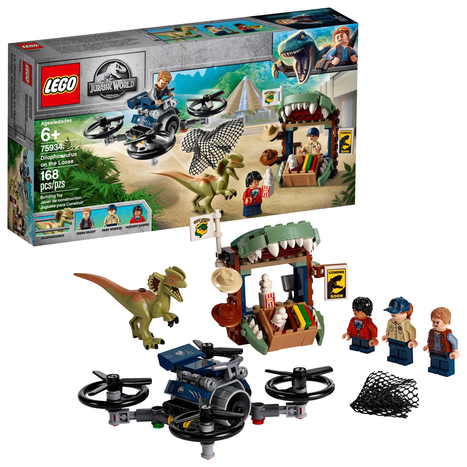 slide 1 of 6, LEGO Jurassic World Dilophosaurus on the Loose 75934 Plane Drone Toy Dinosaur Building Set, 1 ct