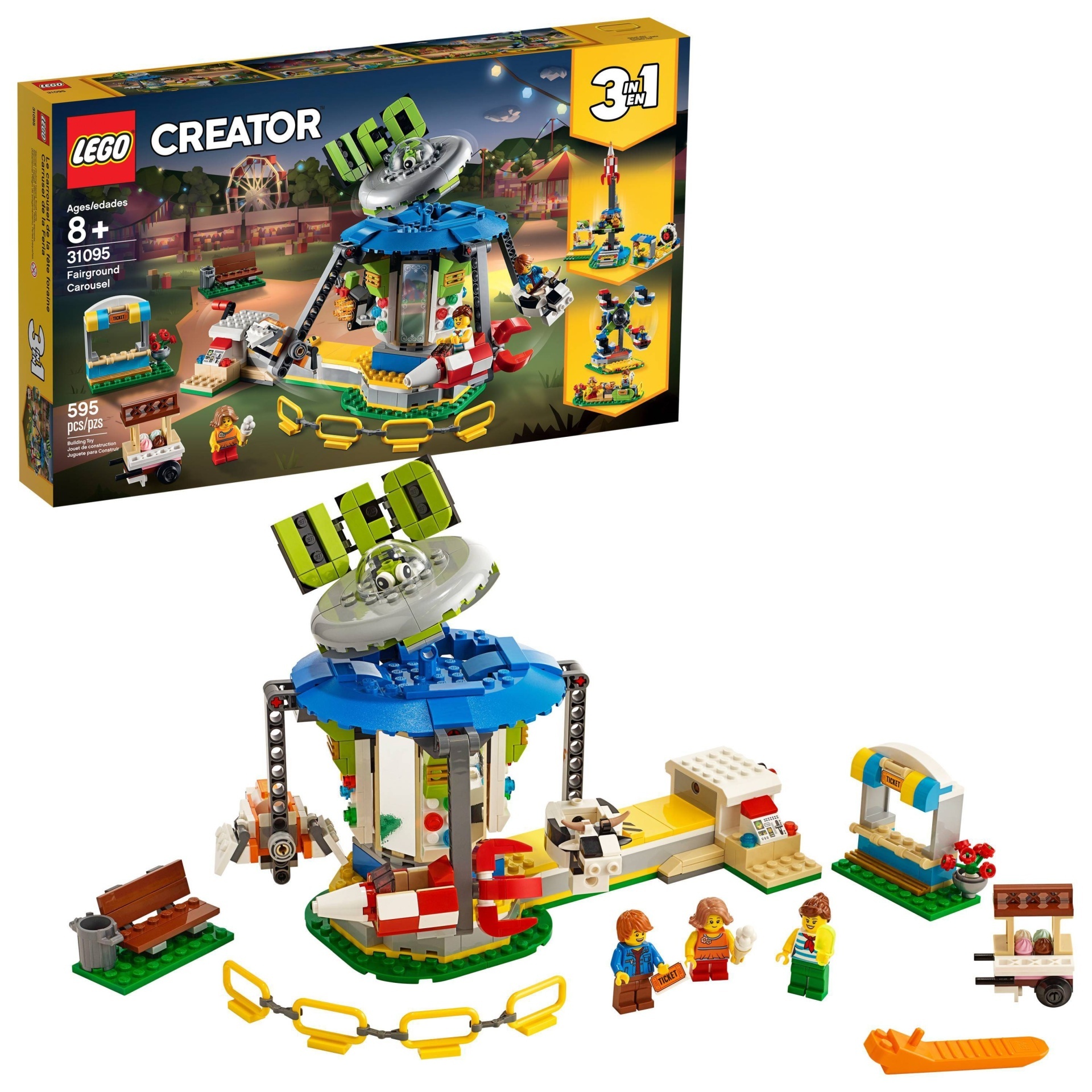 slide 1 of 8, LEGO Creator Fairground Carousel 31095 Space-Themed Building Kit with Ice Cream Cart, 1 ct