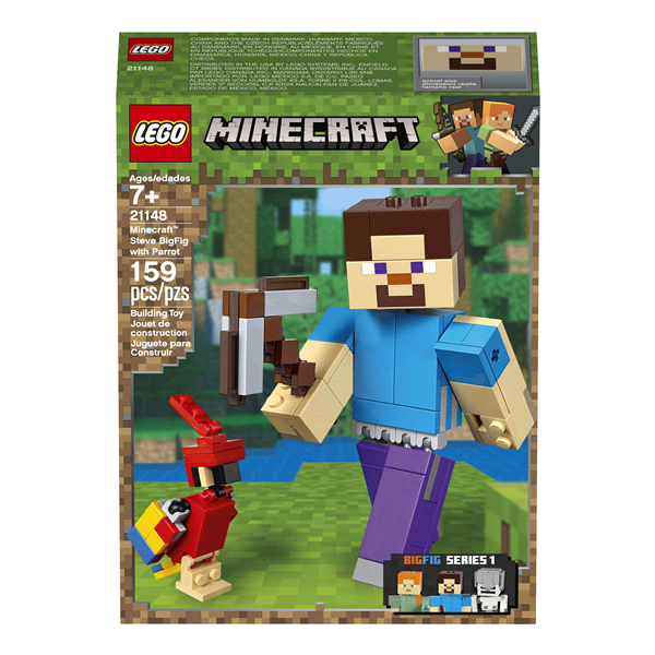 slide 1 of 7, LEGO Minecraft Steve BigFig with Parrot, 1 ct