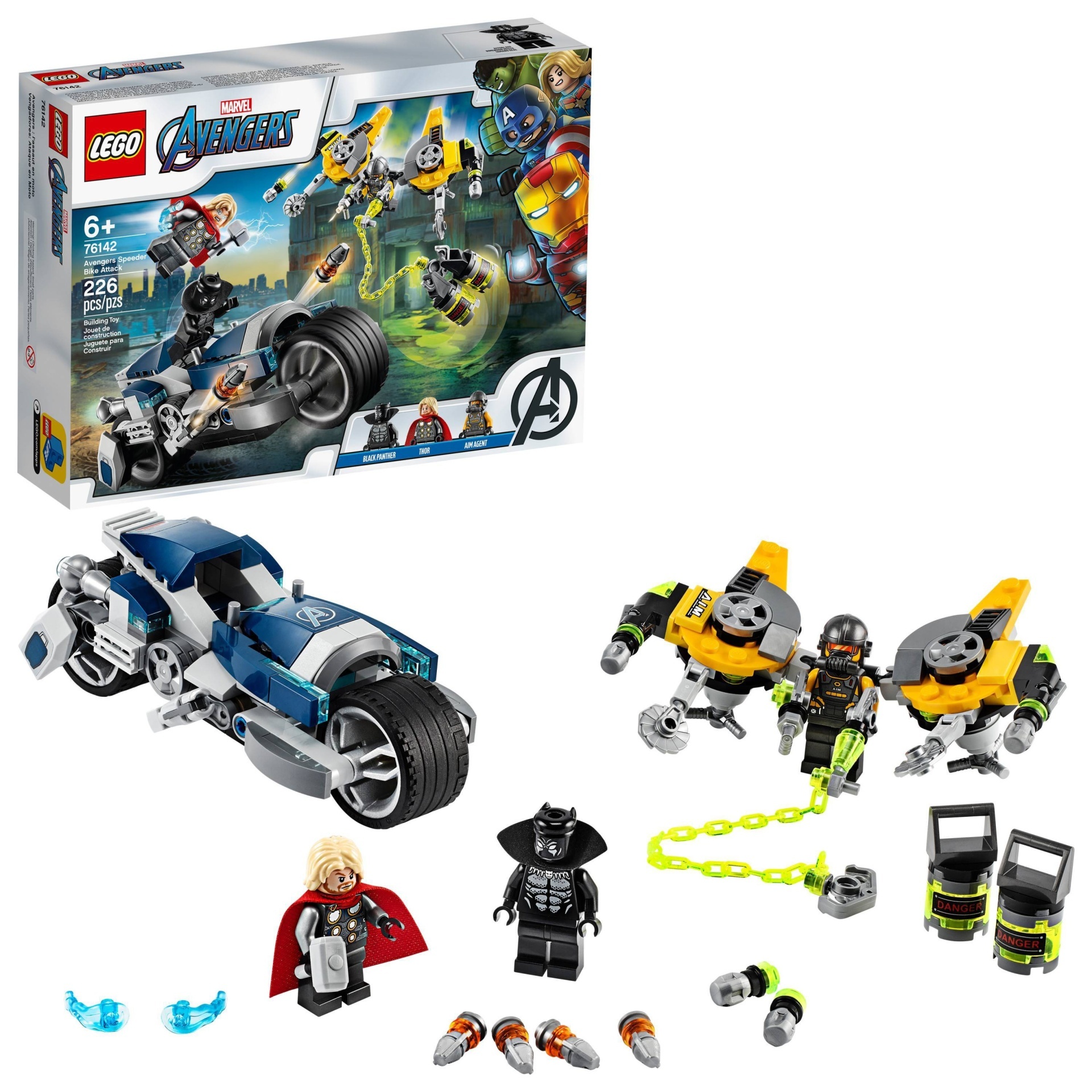 slide 1 of 7, LEGO Marvel Avengers Speeder Bike Attack 76142 Black Panther and Thor set, 1 ct