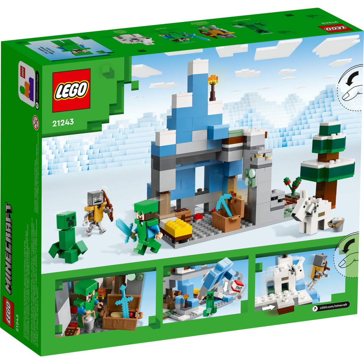 slide 17 of 21, LEGO Minecraft The Frozen Peaks Cave Mountain Set 21243, 304 ct