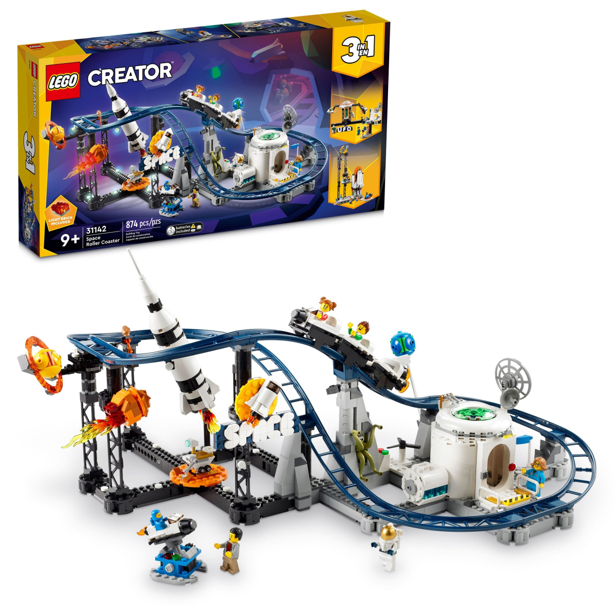 slide 1 of 4, LEGO Creator Space Roller Coaster Building Toy Set 31142, 874 ct