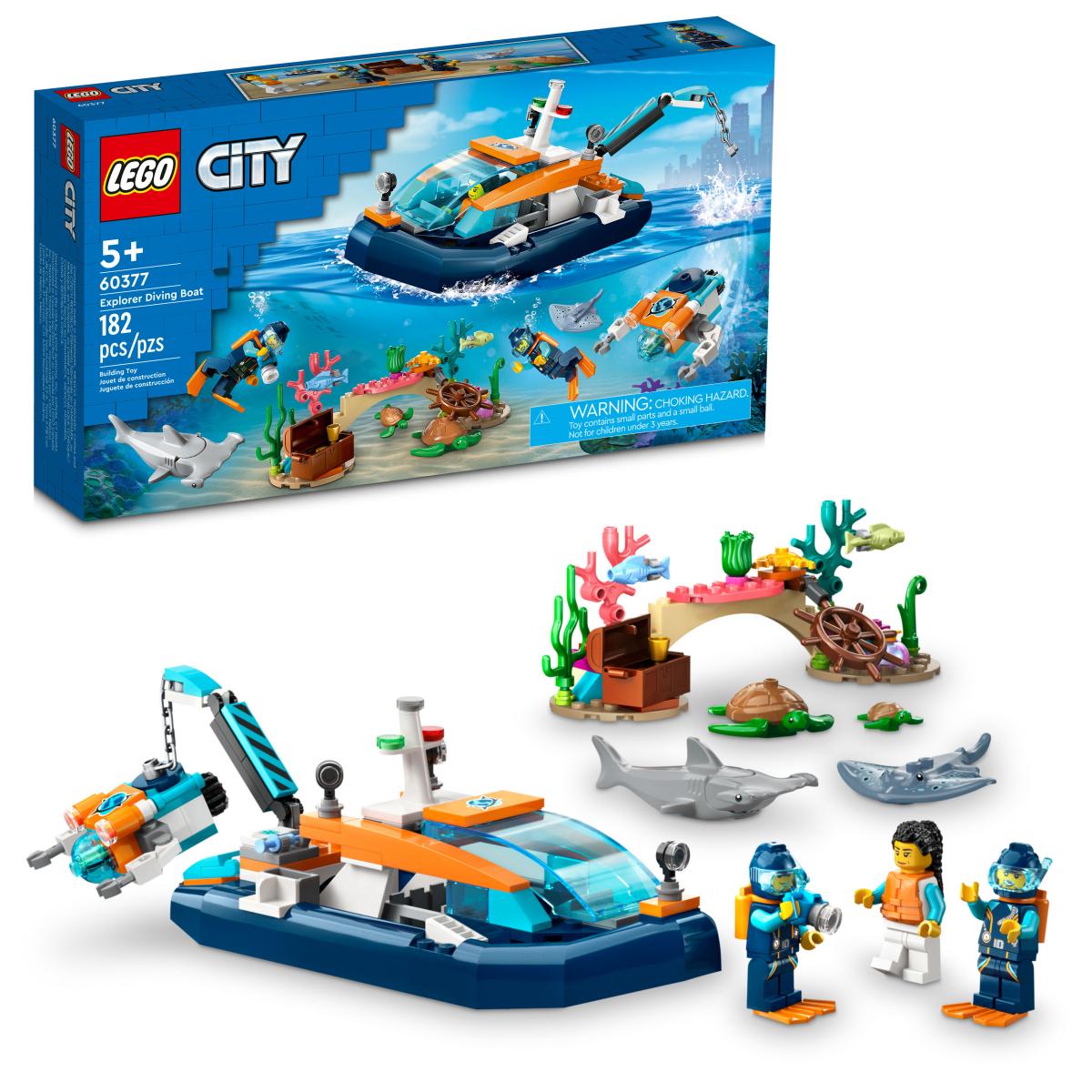 slide 1 of 21, LEGO City Explorer Diving Boat 60377 Building Toy Set, 182 ct