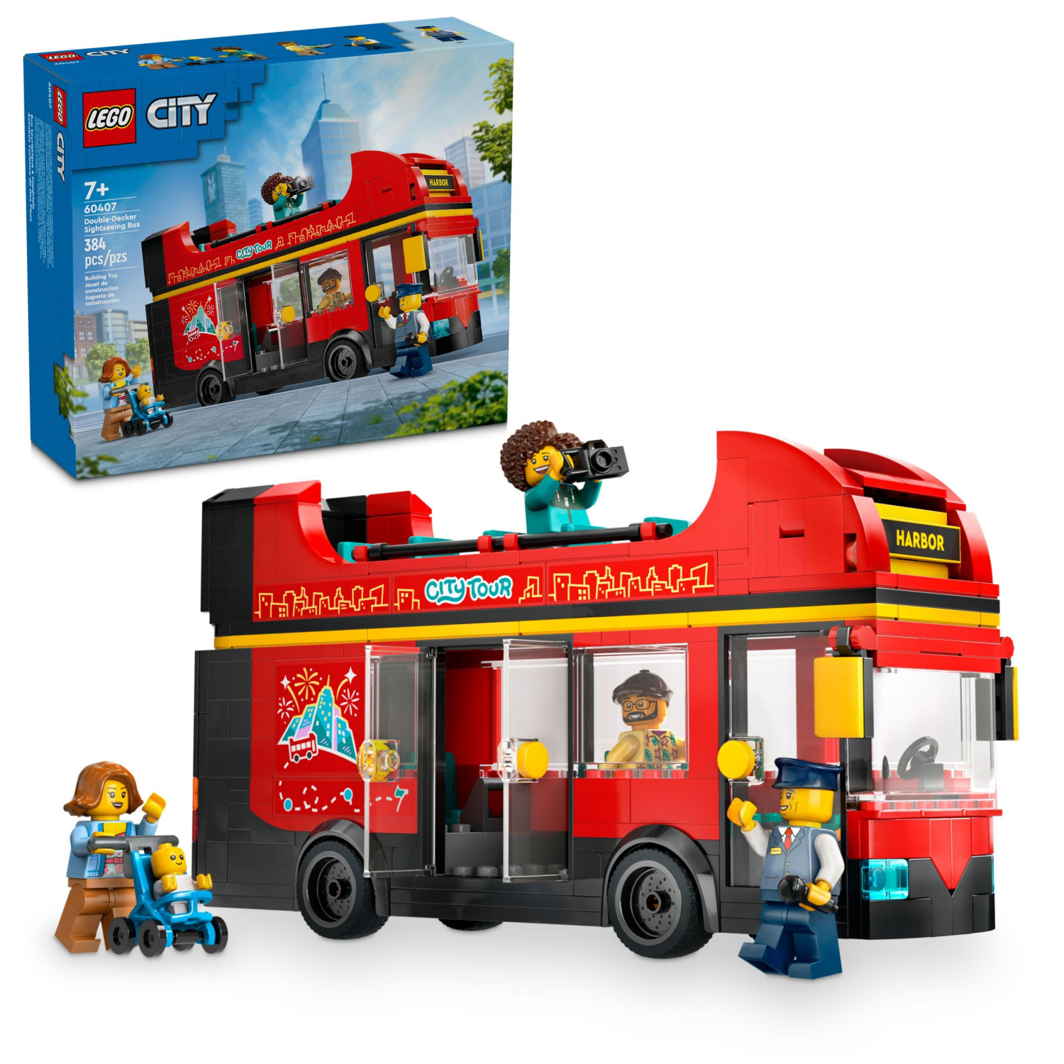 slide 1 of 5, LEGO City Red Double-Decker Sightseeing Bus Toy, London Bus 60407, 1 ct