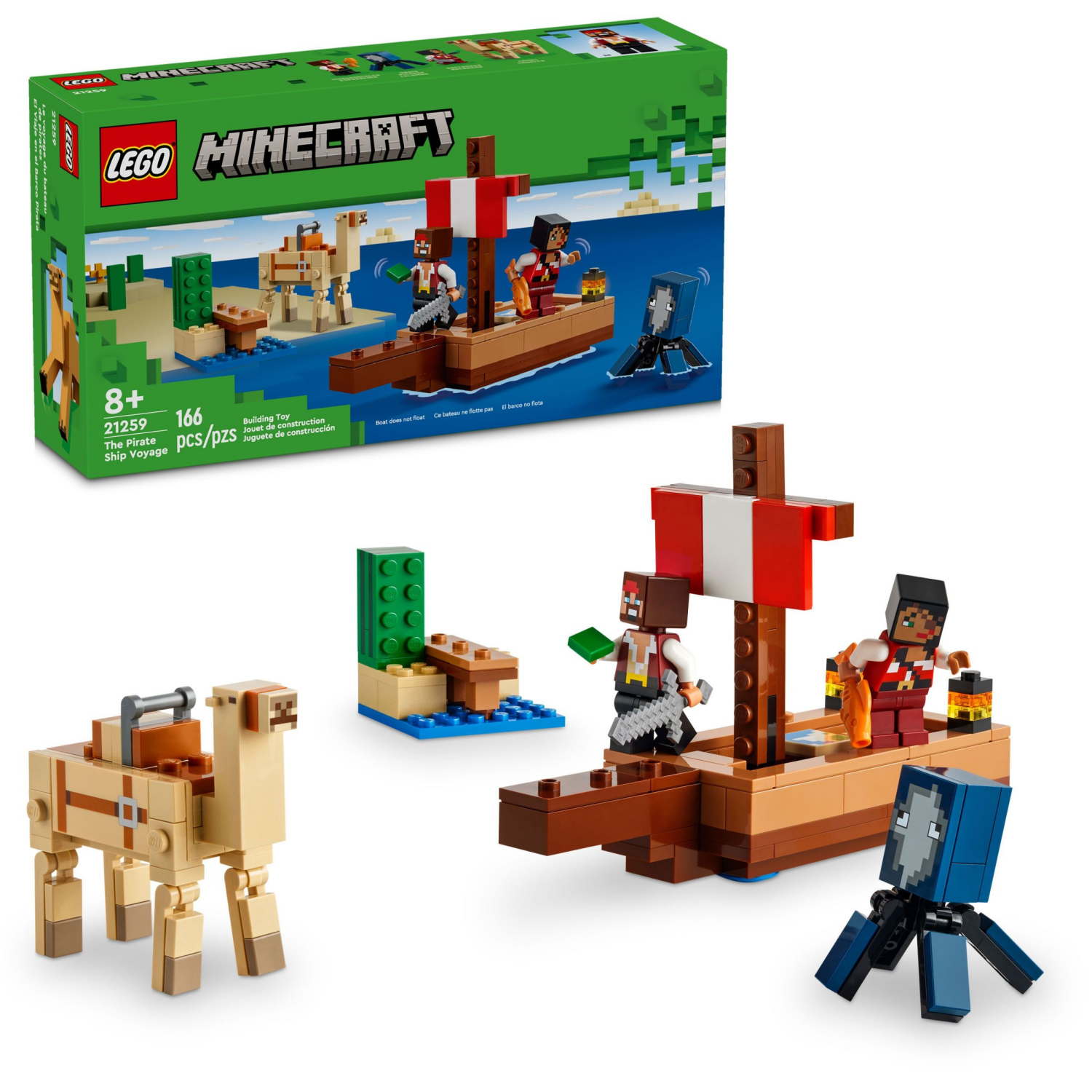 slide 1 of 6, LEGO Minecraft The Pirate Ship Voyage Boat Toy Playset 21259, 1 ct