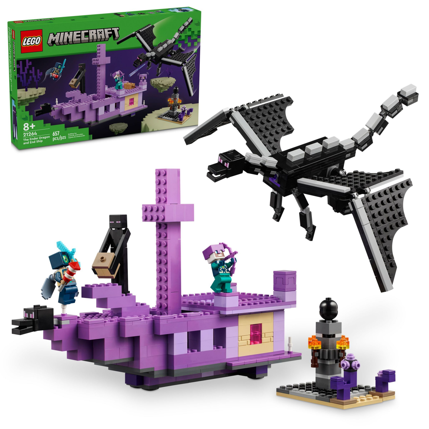 slide 1 of 6, LEGO Minecraft The Ender Dragon and End Ship Video Game Toy 21264, 1 ct