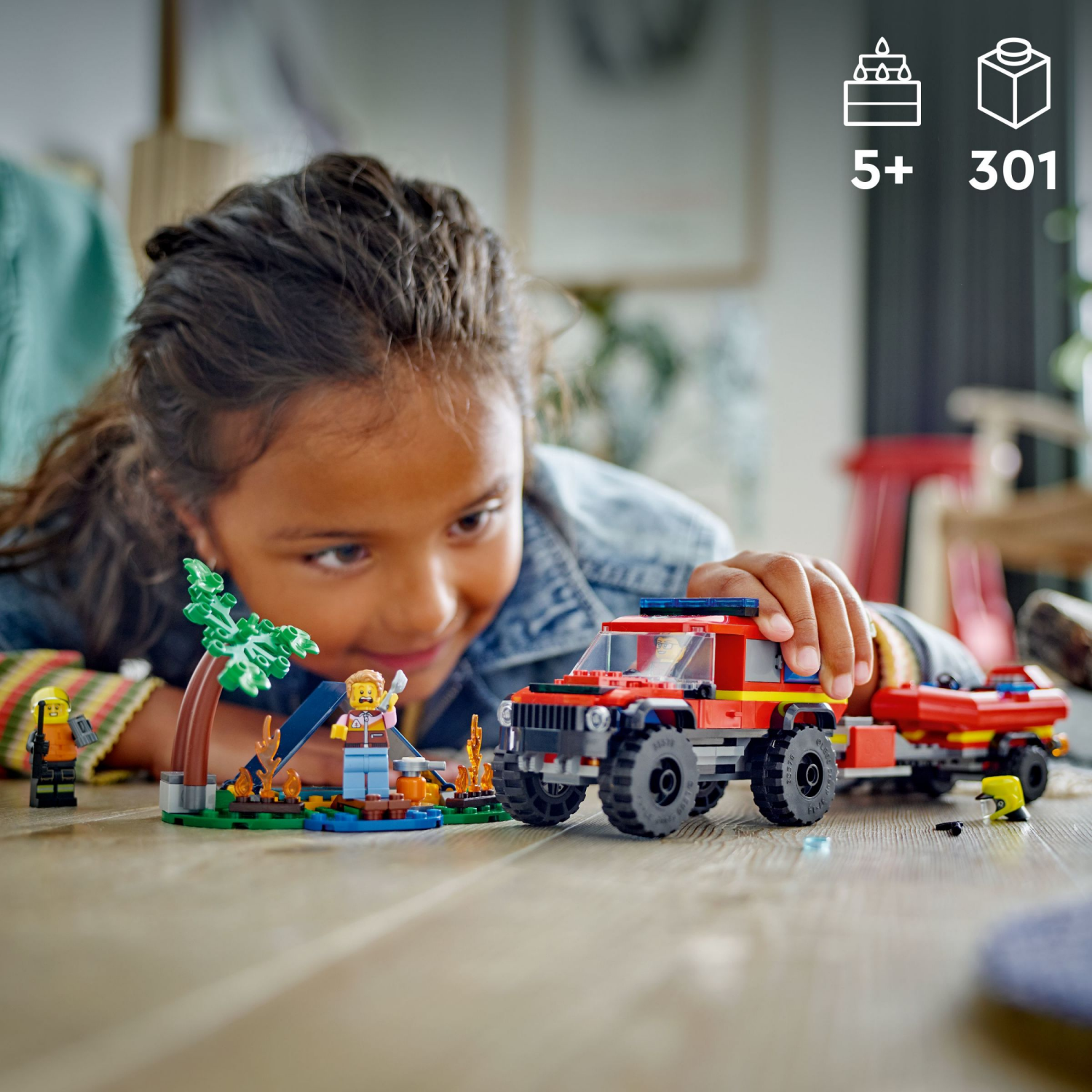 slide 2 of 6, LEGO City 4x4 Fire Truck with Rescue Boat Toy 60412, 1 ct