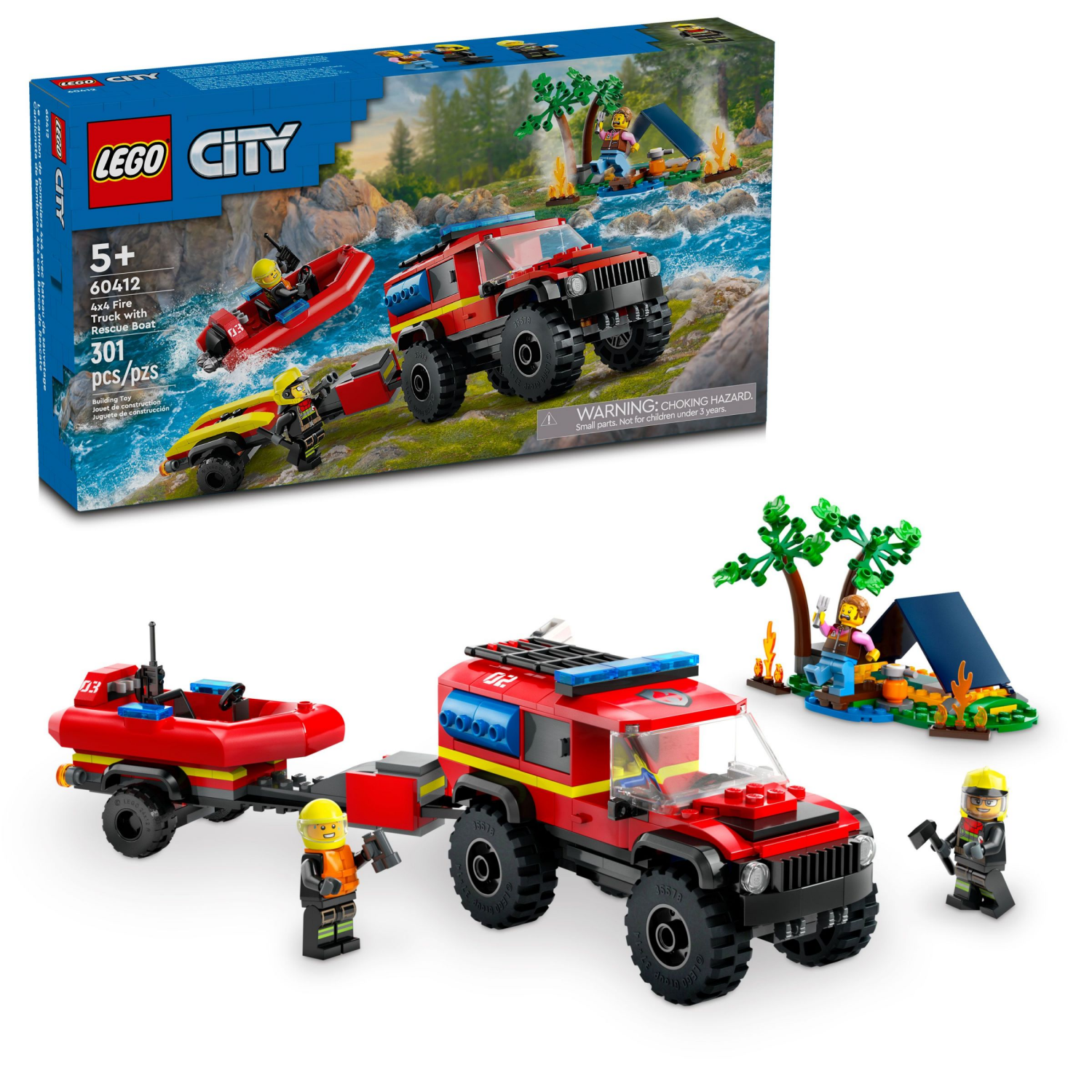 slide 1 of 6, LEGO City 4x4 Fire Truck with Rescue Boat Toy 60412, 1 ct